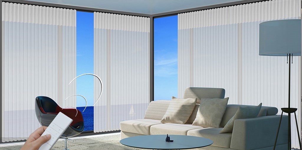 Motorized blinds in a living room